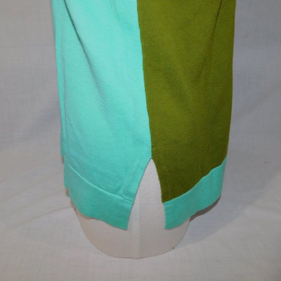 Isaac Mizrahi Womens M Colour Block Light Knit Sweater Top Blue Green Yellow - Picture 8 of 9